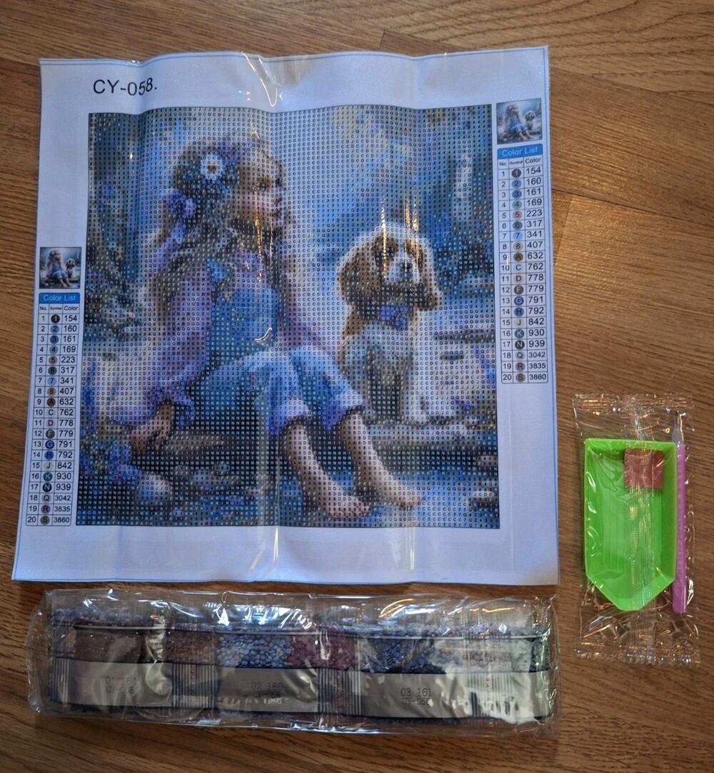Little Girl and Dog Sitting Together 12x12 Diamond Art Kit New